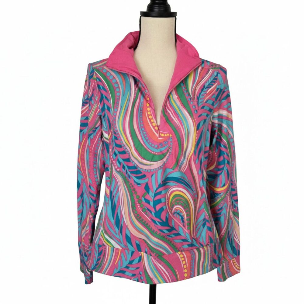 Lilly Pulitzer Quarter Zip Pullover Small Preppy Athleisure Top Layer Resortcore